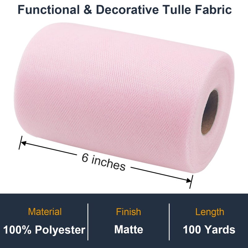 Ableme Deco Tulle Fabric Roll 6 Inch by 100 Yards (300 ft) Tulle Ribbon Sheer Mesh Netting for DIY Tutu Skirt Gift Wrapping Wedding Baby Shower Birthday Halloween Party Decorations Crafts, 34 Colors (Lt Pink) - Image 2